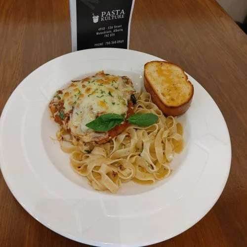 Pasta Kulture Chicken Parmesan - crispy breaded chicken with pasta Camrose Wetaskiwin Alberta